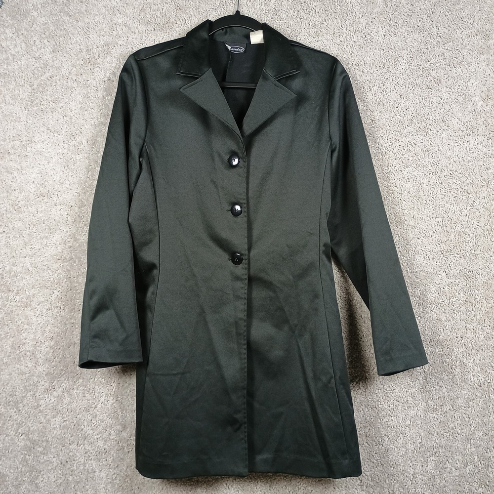 Vtg Mandee Womens Black Satin Longline Blazer Jacket Size Large 90731 USA Made